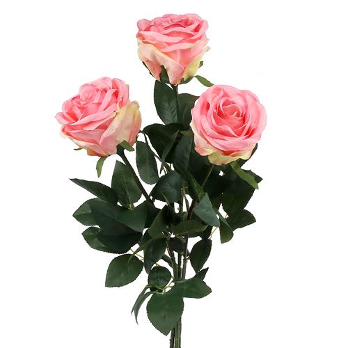Floristik24 Umelý kvet ruža plnená ružová Ø10cm L65cm 3ks