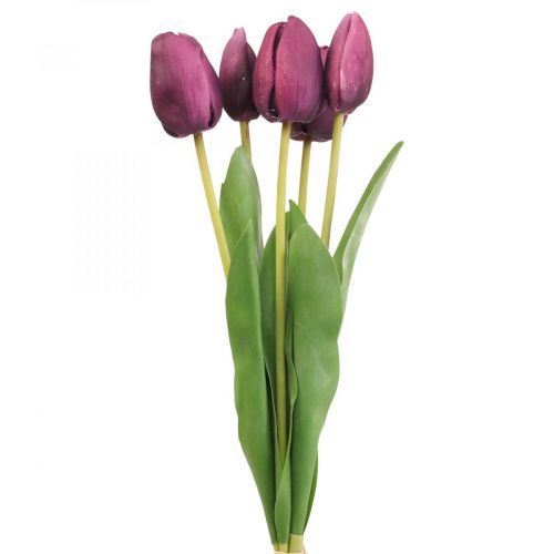 Floristik24 Umelé kvety tulipán fialový, jarný kvet 48cm zväzok 5 ks