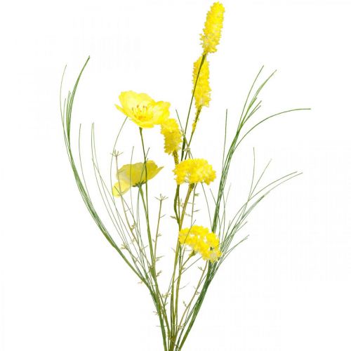 Floristik24 Kytica žltých umelých kvetov, vlčie maky a ranunculus v zväzku, hodvábne kvety, jarná dekorácia L45cm
