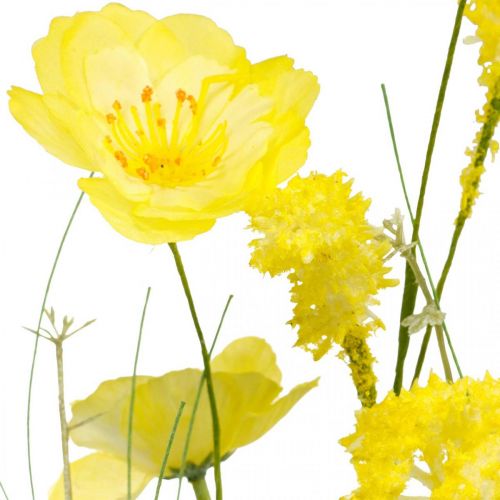 položky Kytica žltých umelých kvetov, vlčie maky a ranunculus v zväzku, hodvábne kvety, jarná dekorácia L45cm