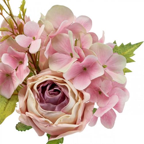 položky Kytica umelá, kytica hortenzie s ružami ružová 32cm