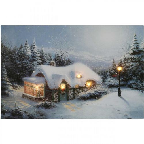 položky LED obraz Vianočná zimná krajina s domčekom LED nástenná maľba 58x38cm