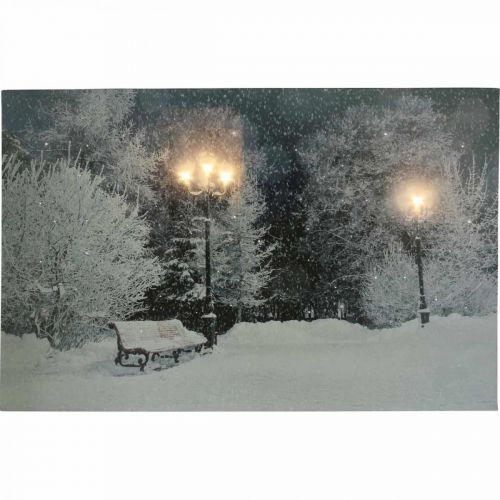 položky LED obraz Vianočná zimná krajina s lavičkou v parku LED nástenná maľba 58x38cm