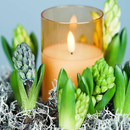 Floristik24 LED sviečka v skle pravý vosk oranžová Ø10cm V12,5cm