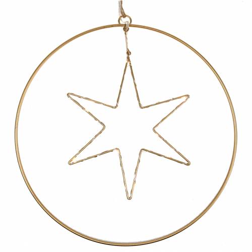 Floristik24 LED hviezda v ozdobnom krúžku na zavesenie zlatý kov Ø30cm
