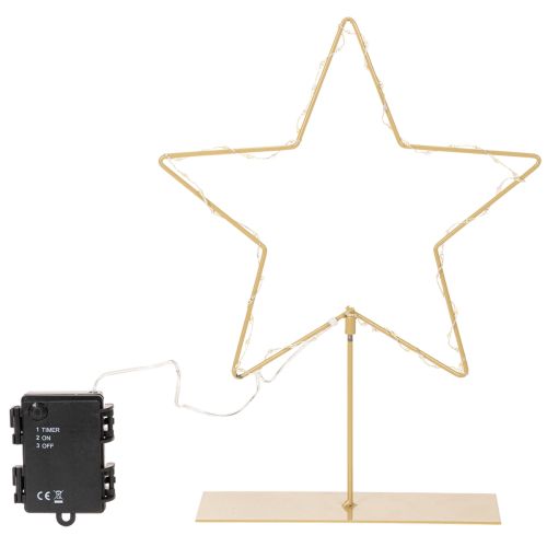 Hviezda s 50 LED diódami, kovová stolová dekorácia, na batérie, na vnútorné použitie, 33 cm | Floristik24.sk