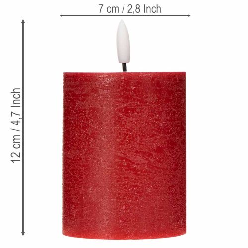 LED stĺpová sviečka z pravého vosku v červenej farbe s časovačom a teplým bielym svetlom, 12 cm | Floristik24.sk