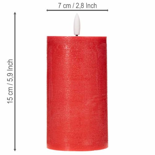 LED stĺpová sviečka v červenej farbe s časovačom a teplým bielym svetlom, vyrobená z pravého vosku, 15 cm | Floristik24.sk