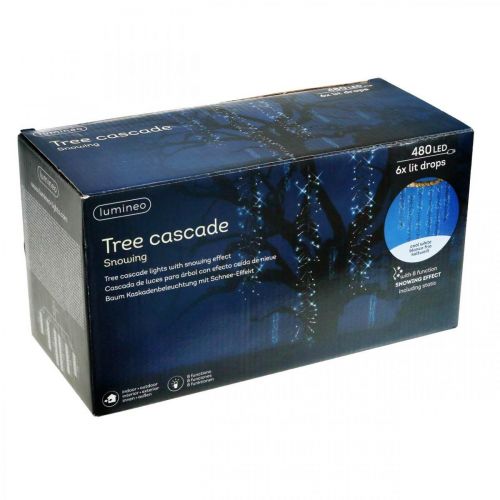 položky Svetelná kaskáda so snehovým efektom, zimná dekorácia Advent, LED svetlá 6 prameňov studená biela 480 L60/80/100cm