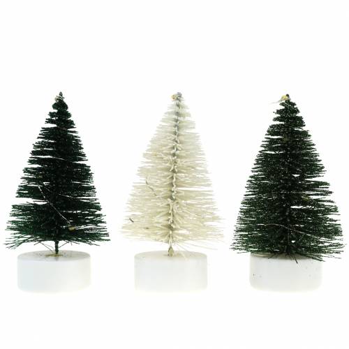 LED vianočný stromček zelený / biely 10cm 3ks