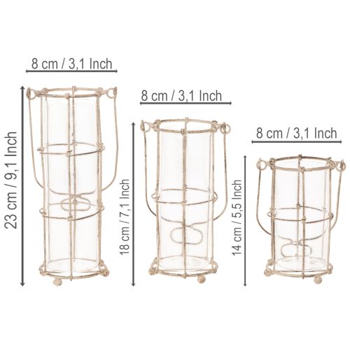 Záhradný lampáš, kovové veterné svietidlo Ø8,5 cm V23/18,5/14,5 cm, 3-dielna sada | Floristik24.sk