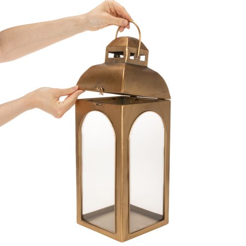 Lampáš kovový, sklenený, kovový, mosadzný vzhľad, výška 50 cm, sada 2 ks | Floristik24.sk