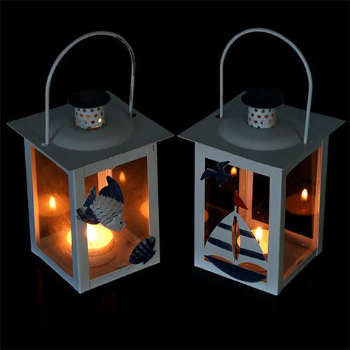 Sada lampášov 10cm x 10cm V22cm bielo-modrá 2ks | Floristik24.sk