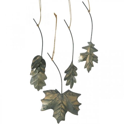Floristik24 Listy kovové na zavesenie starožitné sivé jesenné listy 7,5-10cm 4ks