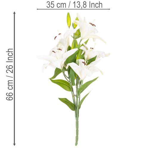 Umelé ľalie, 6 bielych kvetov, realisticky kvitnúca vetvička, 66 cm | Floristik24.sk