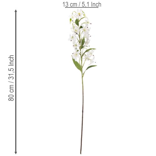 Umelá biela ľalia s dlhou kvitnúcou vetvičkou, dekoratívna, 80 cm | Floristik24.sk