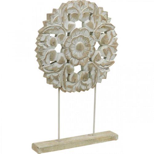 Floristik24 Kvetinová mandala, drevená dekorácia na miesto, letná dekorácia, stolová dekorácia shabby chic natural, biela V54,5cm Ø34cm