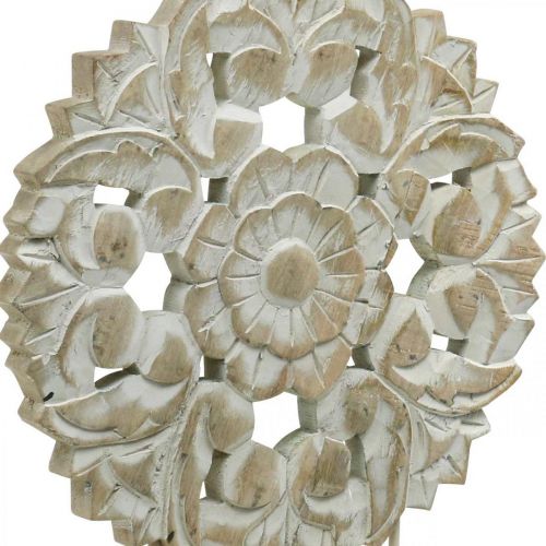 položky Kvetinová mandala, drevená dekorácia na miesto, letná dekorácia, stolová dekorácia shabby chic natural, biela V54,5cm Ø34cm