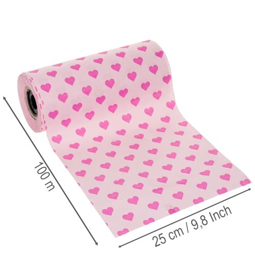 Papier na manžety s motívom srdca, ružový, 25 cm, 100 m | Floristik24.sk
