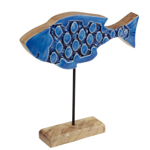 Floristik24 Námorná dekoračná drevená ryba na stojane modrá 25cm × 24,5cm
