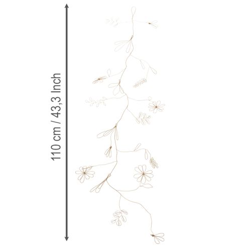 položky Kovová kvetinová dekoračná girlanda, drôt na kvetinový veniec, letná dekorácia, dekorácia na stenu, zlatá, 110 cm