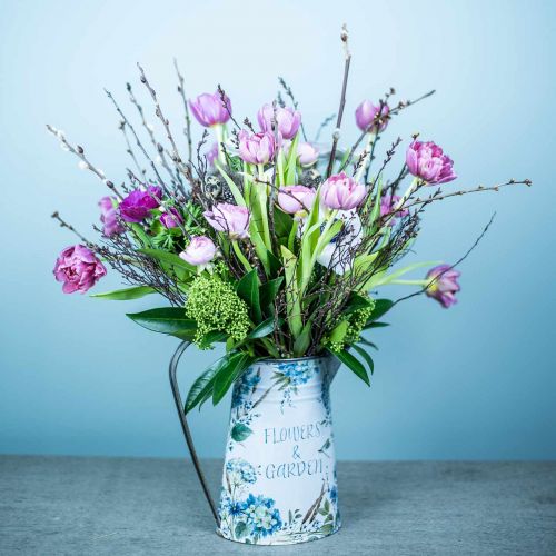 položky Váza na kvety Džbán kvety modrá, zelená záhradná dekorácia kvetináč kovový 23cm