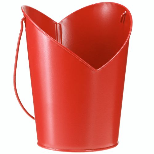 Kovová kvetináčová dekorácia srdce s rúčkou červená Ø12cm V15/9cm