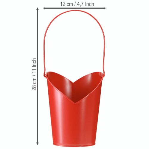 položky Kovová kvetináčová dekorácia srdce s rúčkou červená Ø12cm V15/9cm