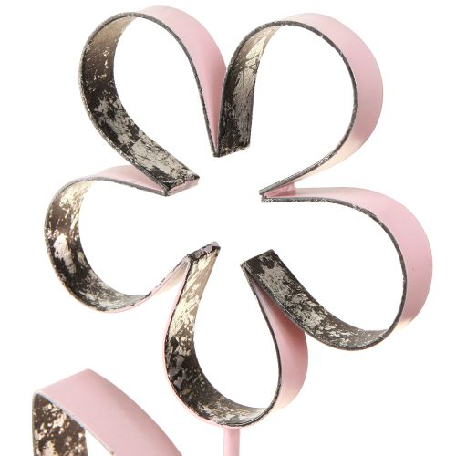 Floristik24 Kovový kvet na drevenom podstavci Pink Silver Vintage V29cm