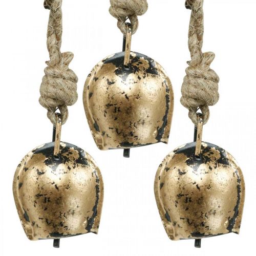 Floristik24 Kovové zvončeky na zavesenie, dekorácia vidieckeho domu, zlaté kravské zvončeky, starožitný vzhľad 5 × 3,5 cm 12 kusov