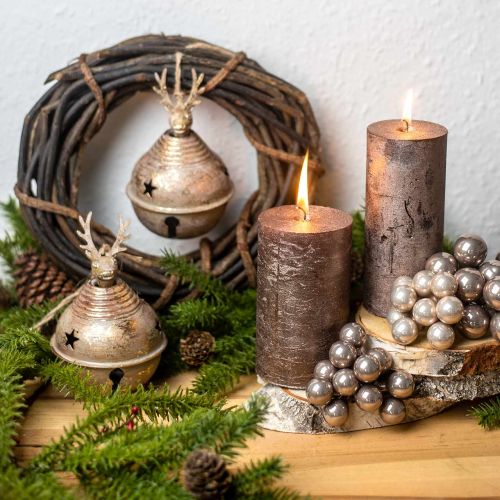 položky Kovové zvončeky s ozdobou sobov, adventná dekorácia, vianočný zvonček s hviezdami, zlaté zvončeky starožitný vzhľad Ø9cm V14cm 2 kusy