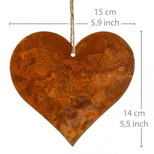 Floristik24 Ozdobné srdiečka z kovu, jesenná dekorácia, ozdobný prívesok, patina 14×15cm 6 ks