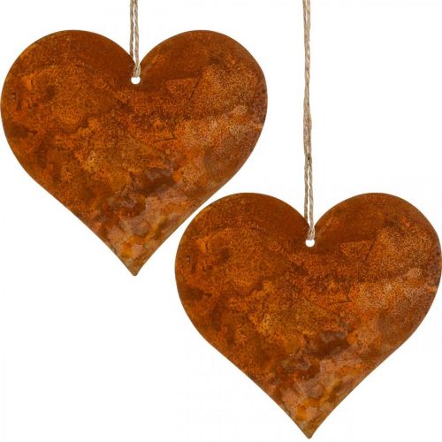 Floristik24 Ozdobné srdiečka z kovu, jesenná dekorácia, ozdobný prívesok, patina 14×15cm 6 ks