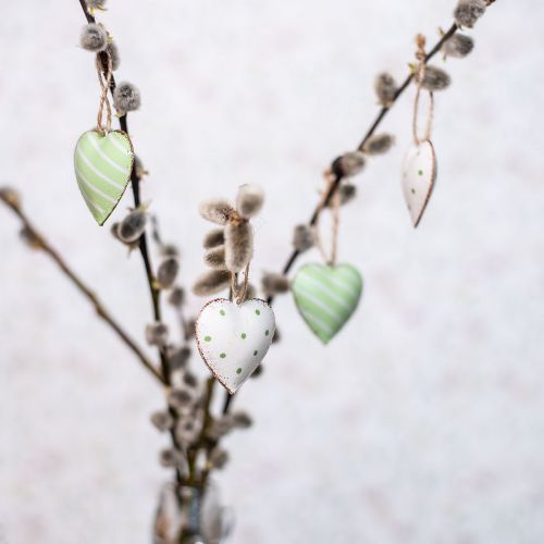 položky Kovové srdiečka na zavesenie, Valentín, jarná dekorácia, prívesok srdce zelené, biele V3,5cm 10ks