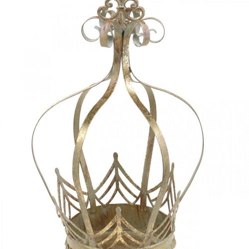 položky Ozdobná korunka na zavesenie, kvetináč, kovová dekorácia, adventná zlatá, starožitný vzhľad Ø19,5 cm V35 cm