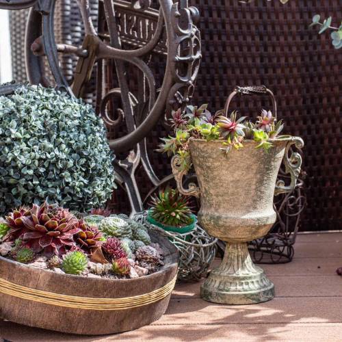 Floristik24 Kovový pohár Pohár Moss Zelená Béžová Ø16cm V24cm