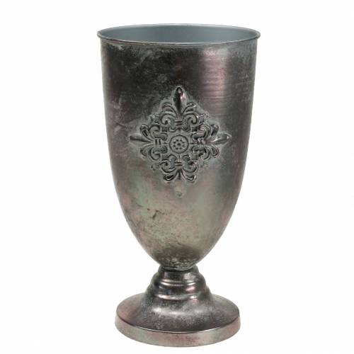 Floristik24 Ozdobný kovový pohár s ornamentom strieborno sivý Ø16,5cm V31cm