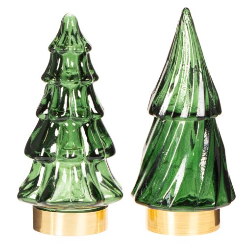 Sklenený vianočný stromček s LED svetlami, stolová dekorácia, Vianoce, 13 cm, 2 kusy | Floristik24.sk