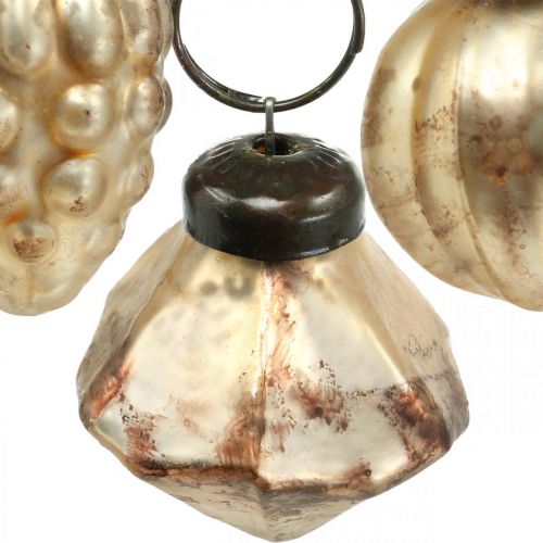 položky Mini sklenená guľa mix, diamant/guľa/kužeľ, ozdoba na stromček starožitný vzhľad Ø3–3,5 cm V4,5–5,5 cm 9 kusov