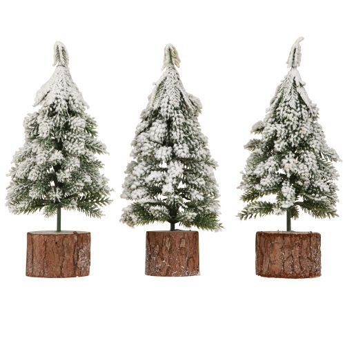 Mini vianočný stromček drevený podstavec zelený biely Ø8cm H18cm 3ks | Floristik24.sk