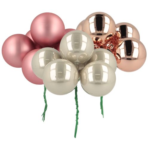 položky Mini vianočné gule zo skla, ružovo-sivý drôt Ø40mm, 32 ks