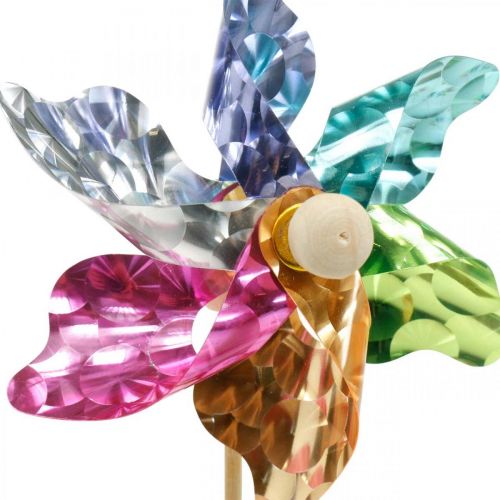 položky Mini veterník, party dekorácia, veterný mlyn na paličke, farebný, dekorácia do záhrady, kvetinové zátky Ø8,5cm 12 kusov