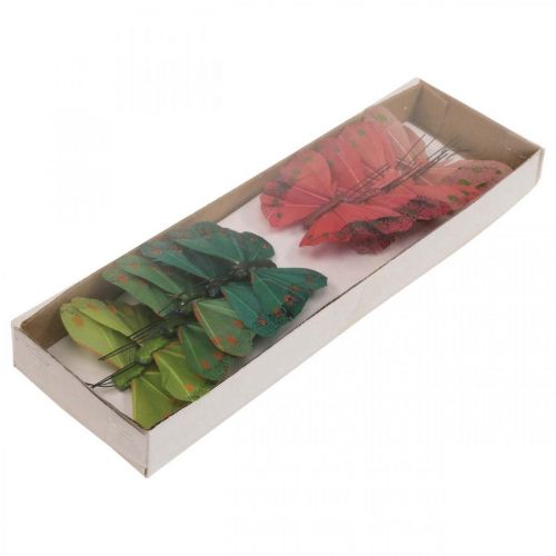 položky Mini motýľ na drôte červený, zelený 6,5cm 12 ks