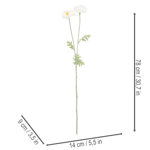 Umelý mak, biely, dlhá stonka, 78 cm, 3 kusy | Floristik24.sk