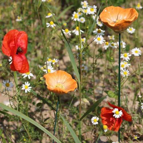 položky Keramický kvetinový kolík v tvare maku, s láskou prepracovaný, pre elegantné záhradné doplnky, 42 cm, 4 kusy