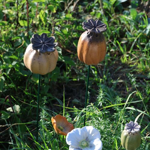 položky Záhradný kolík s makom v tvare struku pre štýlový záhradný dizajn, kvetinový záhon alebo balkón, 60 cm, 2 kusy