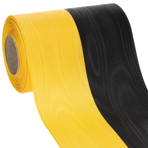 Moaré veniec stuha 150 mm žlto-čierna - smútočná stuha, šerpa, dekorácia, klubová stuha - 25 m rolka kúpiť | Floristik24.sk