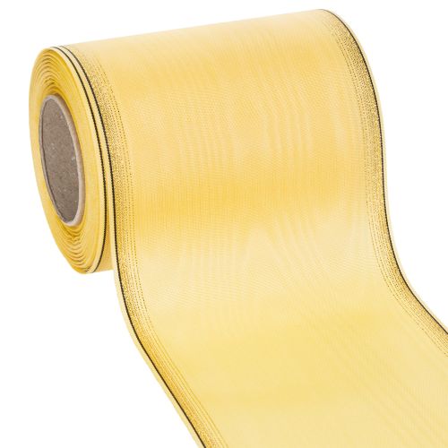Floristik24 Moaré veniec, žltá so zlatým lemom, 125 mm x 25 m - Vysokokvalitná smútočná stuha, ozdobná stuha, mašľová stuha