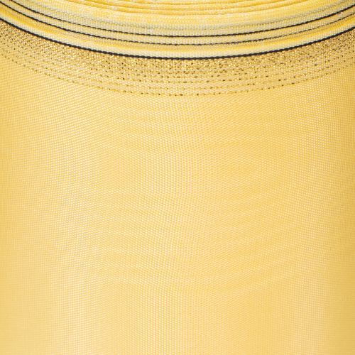 položky Moaré stuha na veniec, žltá so zlatým lemom, ozdobná kvetinová stuha, acetát/polyester, 150 mm x 25 m