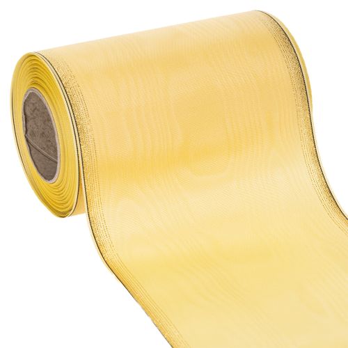 Floristik24 Moaré stuha na veniec, žltá so zlatým lemom, ozdobná kvetinová stuha, acetát/polyester, 150 mm x 25 m